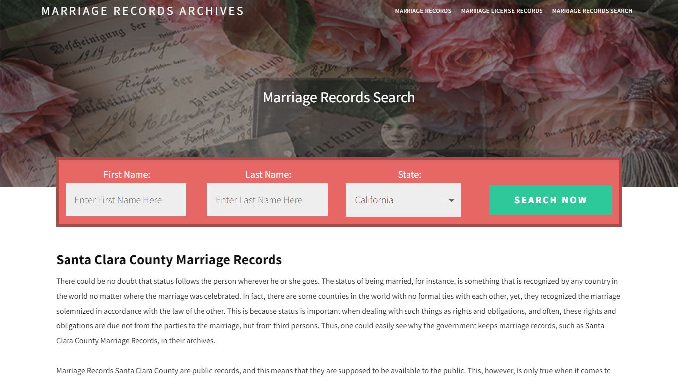 Santa Clara County Marriage Records | Enter Name and Search
